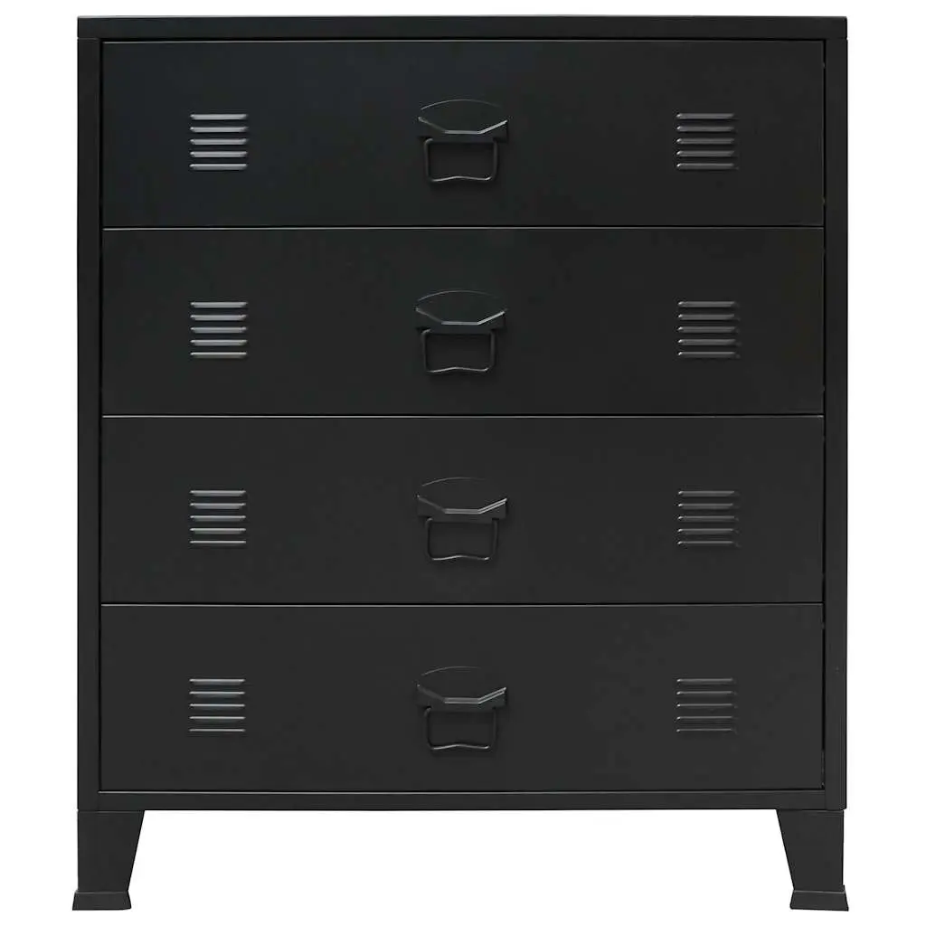 Storage Cabinet 4 Drawer Industrial Style Black Sheet Metal Dresser