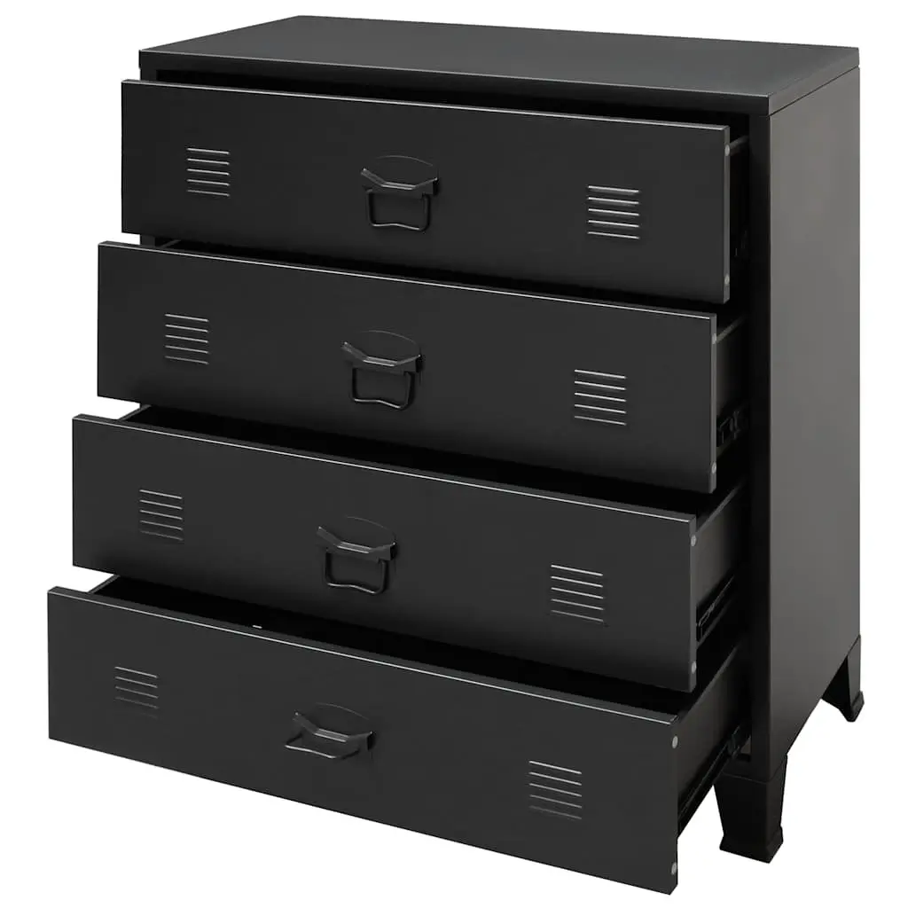 Storage Cabinet 4 Drawer Industrial Style Black Sheet Metal Dresser