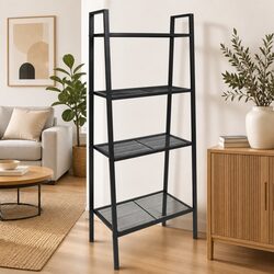 Warm Black Metal 4-Tier Ladder Bookcase for Living Spaces