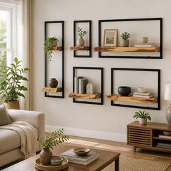 5-Piece Acacia Wood Wall Shelf Set with Steel Frame