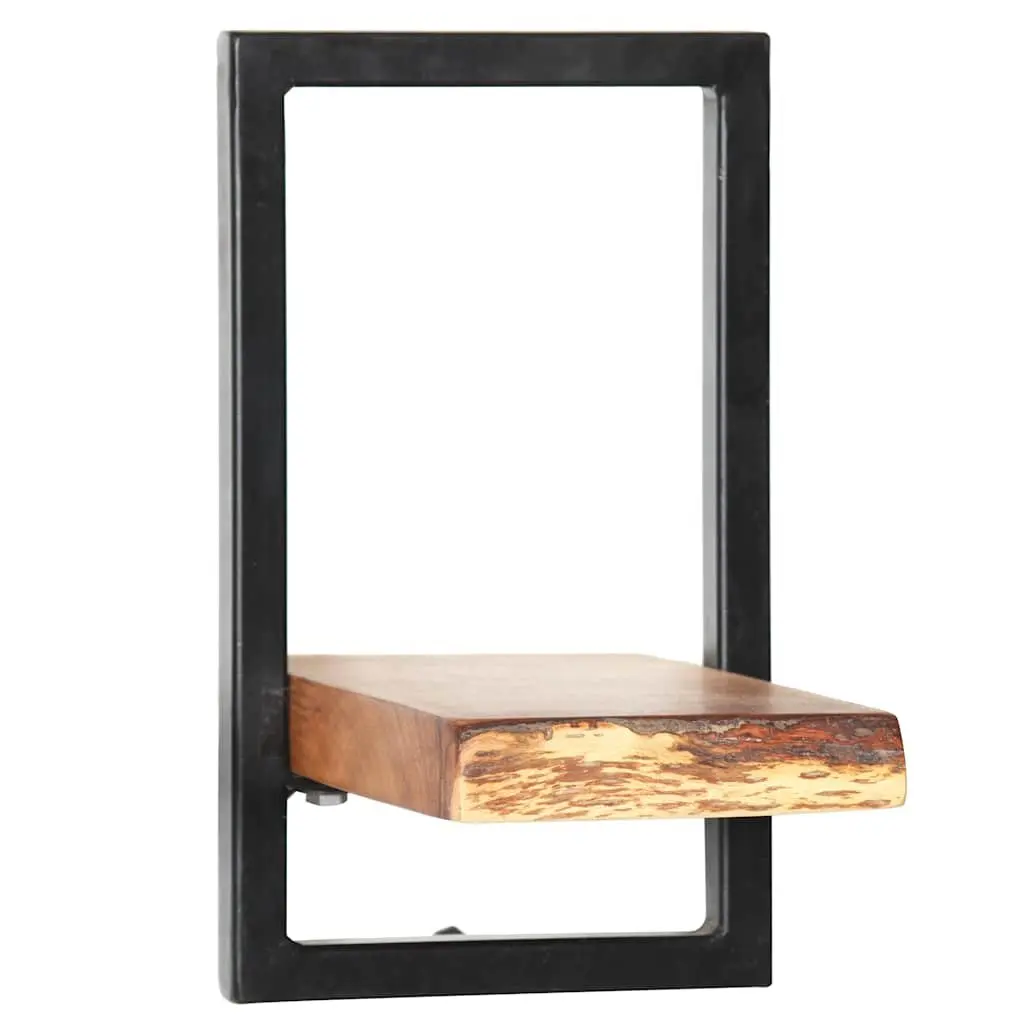 Wall Shelf Set Retro Acacia Wood Steel Frame 5 Piece Brown