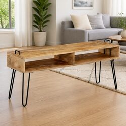 Solid Mango Wood TV Stand with Steel Frames