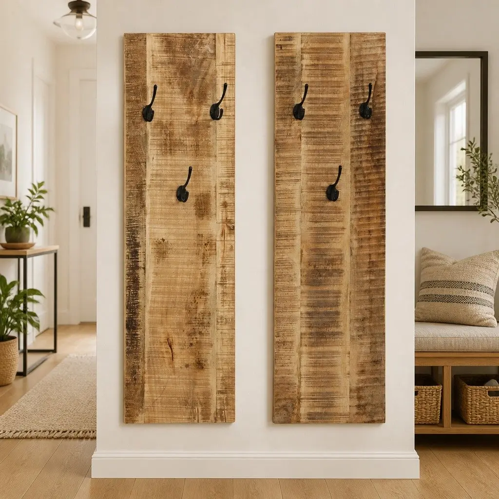 Wall-Mounted Coat Rack Set of 2 in Solid Mango Wood