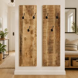 Wall-Mounted Coat Rack Set of 2 in Solid Mango Wood