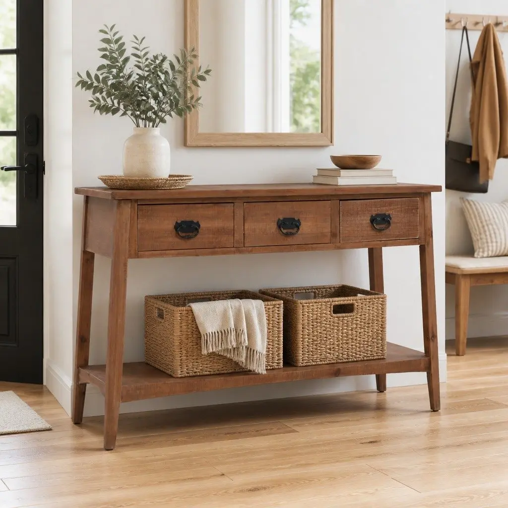 Solid Fir Wood Console Table End Table Side Table Accent Furniture Brown 126cm