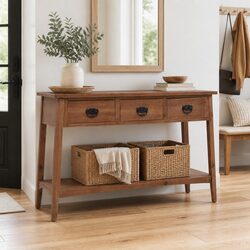 Rustic Solid Fir Wood Console Table in Brown 126cm
