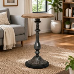 Rustic Solid Fir Wood End Table in Brown
