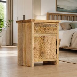 Solid Mango Wood Bedside Table with Storage