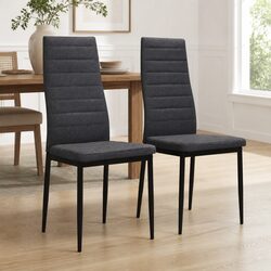 Set of 2 Comfortable Grey Fabric Dining Chairs