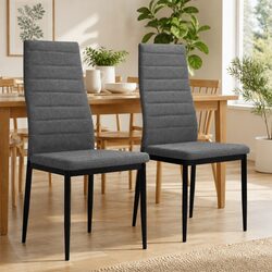 Set of 2 Grey Fabric Dining Chairs with Padded Backrests