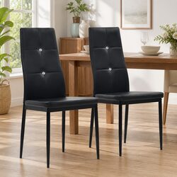 Elegant Black Faux Leather Dining Chairs - Set of 2