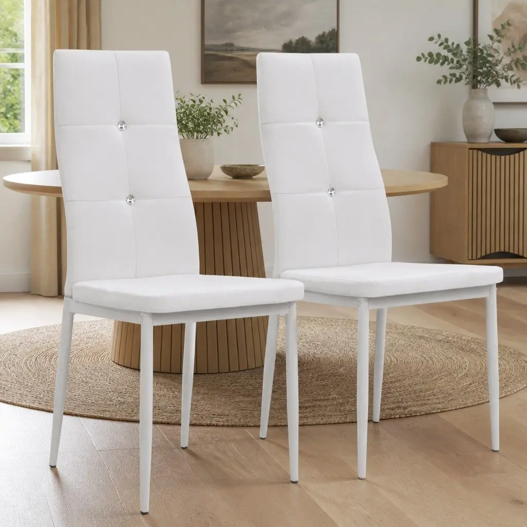 White Faux Leather Dining Chairs Set of 2