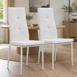 Modern White Faux Leather Dining Chairs Set of 2
