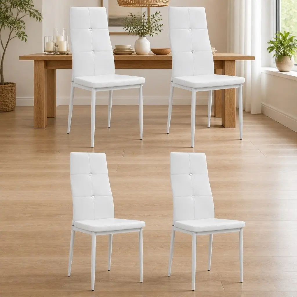 Set of 4 White Faux Leather Dining Chairs with Backrest