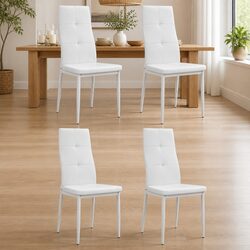 Set of 4 White Faux Leather Dining Chairs with Backrest