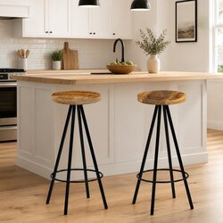 Rustic Bar Stools Set of 2 Solid Mango Wood