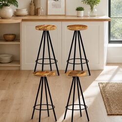 Set of 4 Rustic Mango Wood Bar Stools for Dining