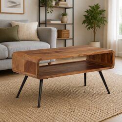 Solid Acacia Wood Coffee Table with Vintage Charm