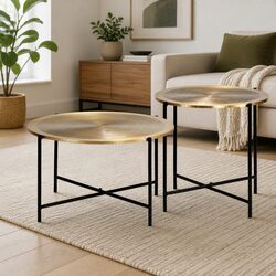 Gold MDF Top Steel Leg End Table Set of 2