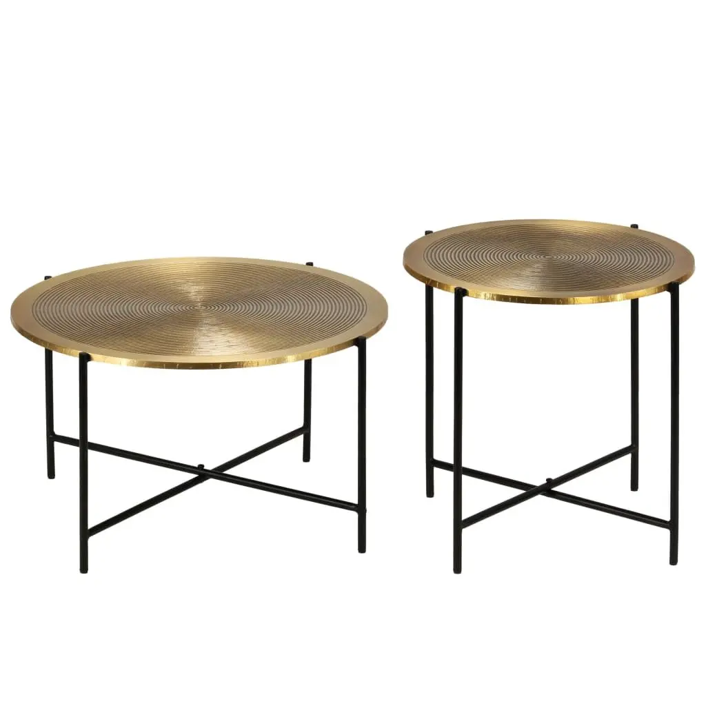 End Table Set Industrial Style Gold MDF Tabletop Steel Legs 2 Piece