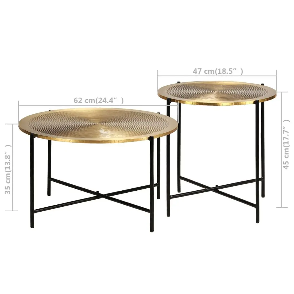 End Table Set Industrial Style Gold MDF Tabletop Steel Legs 2 Piece