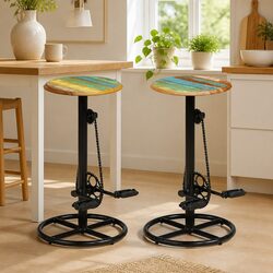 Solid Reclaimed Wood Bar Stools 2-Piece Set for Dining