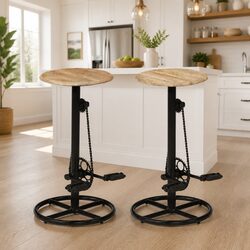 Set of 2 Solid Mango Wood Bar Stools with Footrests