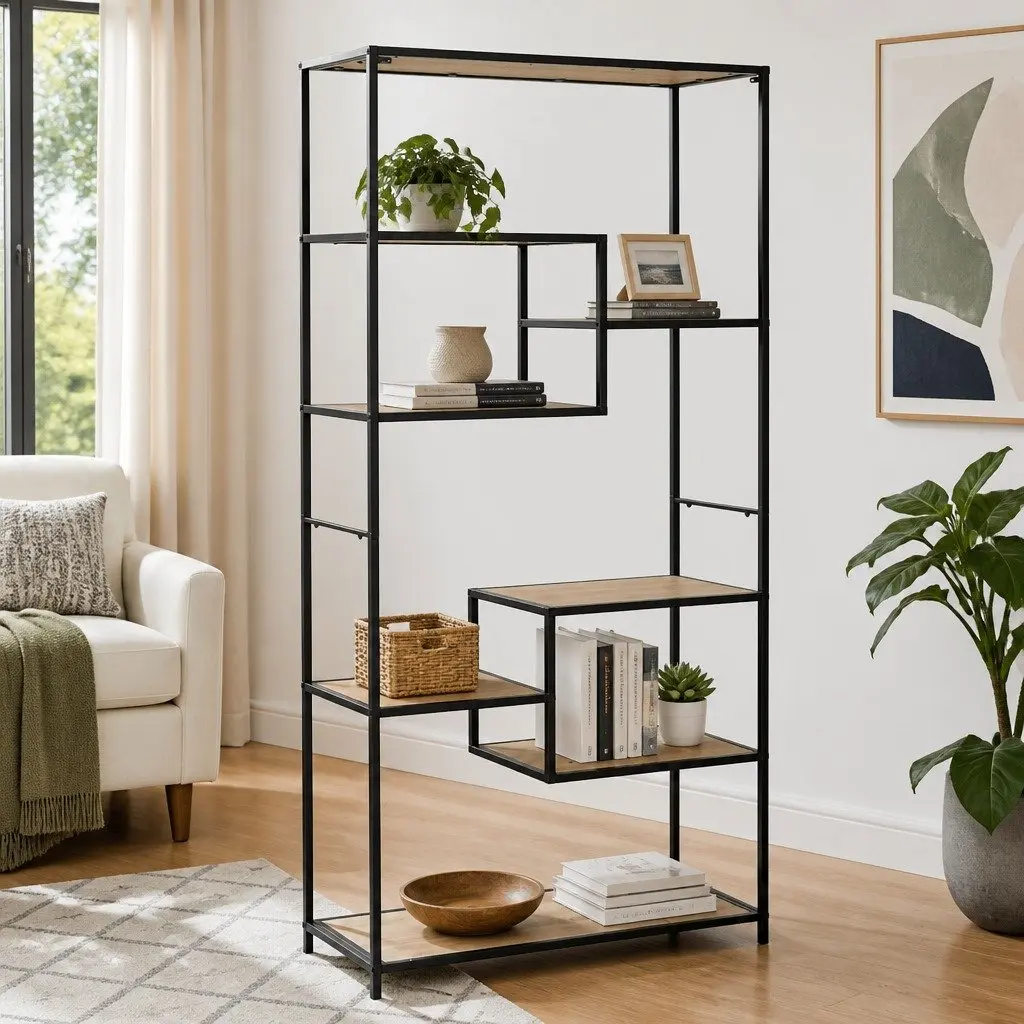 Bookcase Industrial Style 90.5cm x 35cm x 180cm Solid Firwood Steel Frame
