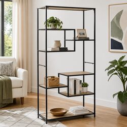 Solid Firwood and Steel Bookcase for Cozy Spaces