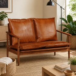Cozy 2-Seater Sofa with Goat Leather and Acacia Frame