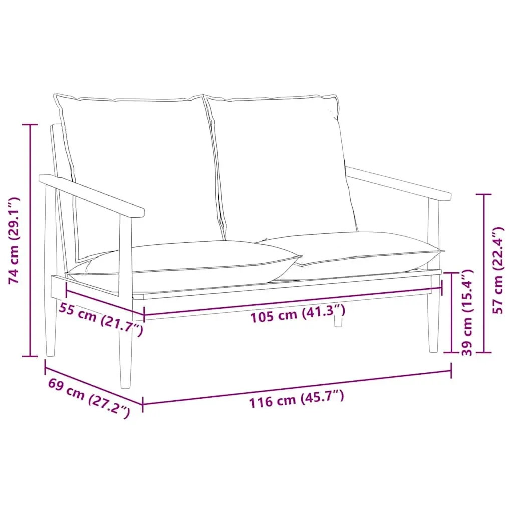 2-Seater Sofa Brown Goat Leather Upholstery Solid Acacia Wood Frame