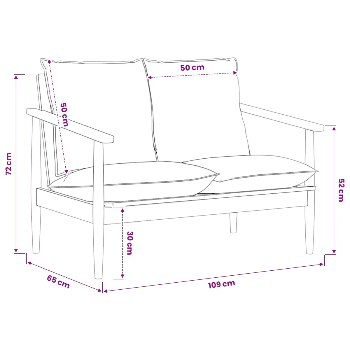 2-Seater Sofa Brown Goat Leather Upholstery Solid Acacia Wood Frame