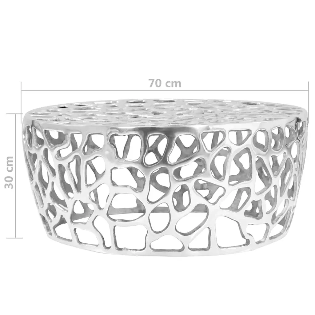 Cast Aluminium Coffee Table Silver 70x30cm Sturdy Accent Side Table for Living Room Decor