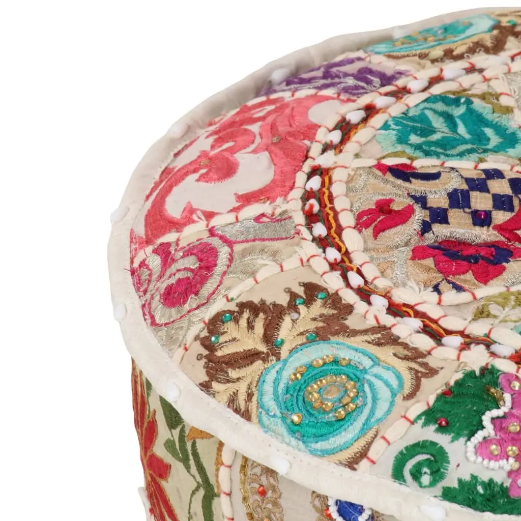 Beige Patchwork Pouffe Round Footrest Ottoman 40x20 cm