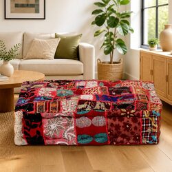 Handmade Cotton Patchwork Pouffe Footstool