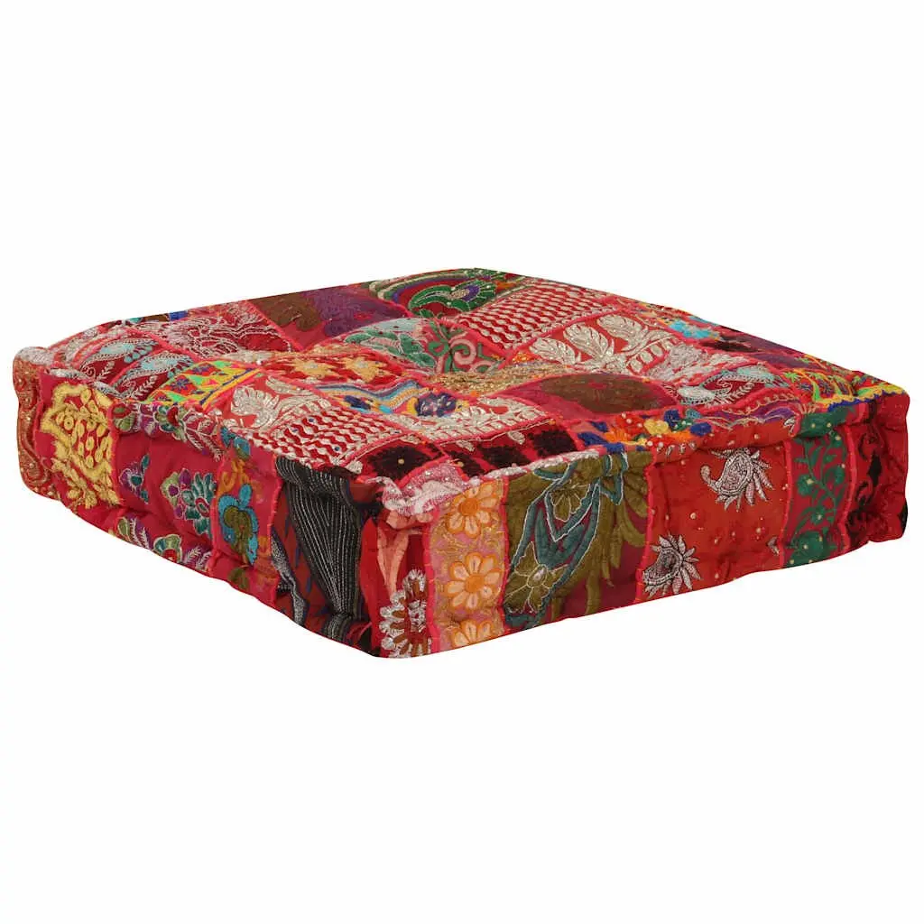 Patchwork Pouffe Footstool Handmade Cotton Embroidered Ottoman 50 x 50 x 12 cm Multicolour