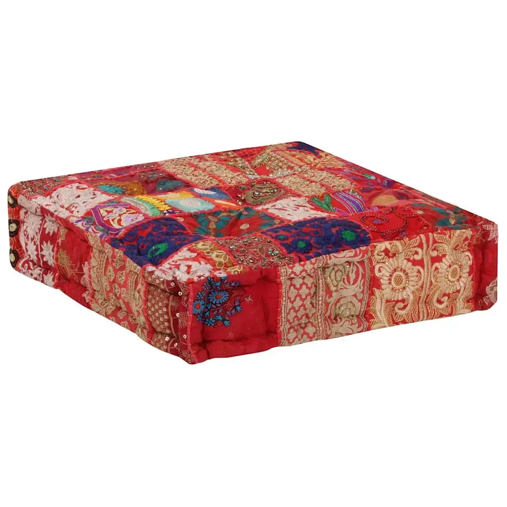 Patchwork Pouffe Footstool Handmade Cotton Embroidered Ottoman 50 x 50 x 12 cm Multicolour