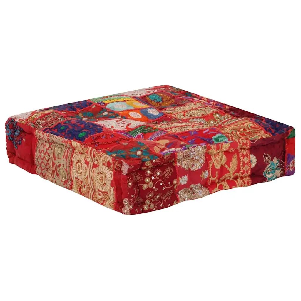 Patchwork Pouffe Footstool Handmade Cotton Embroidered Ottoman 50 x 50 x 12 cm Multicolour