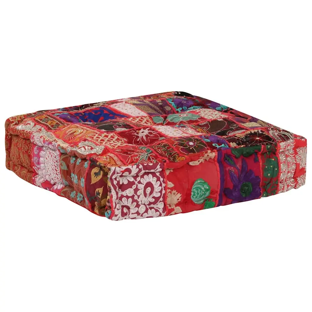Patchwork Pouffe Footstool Handmade Cotton Embroidered Ottoman 50 x 50 x 12 cm Multicolour