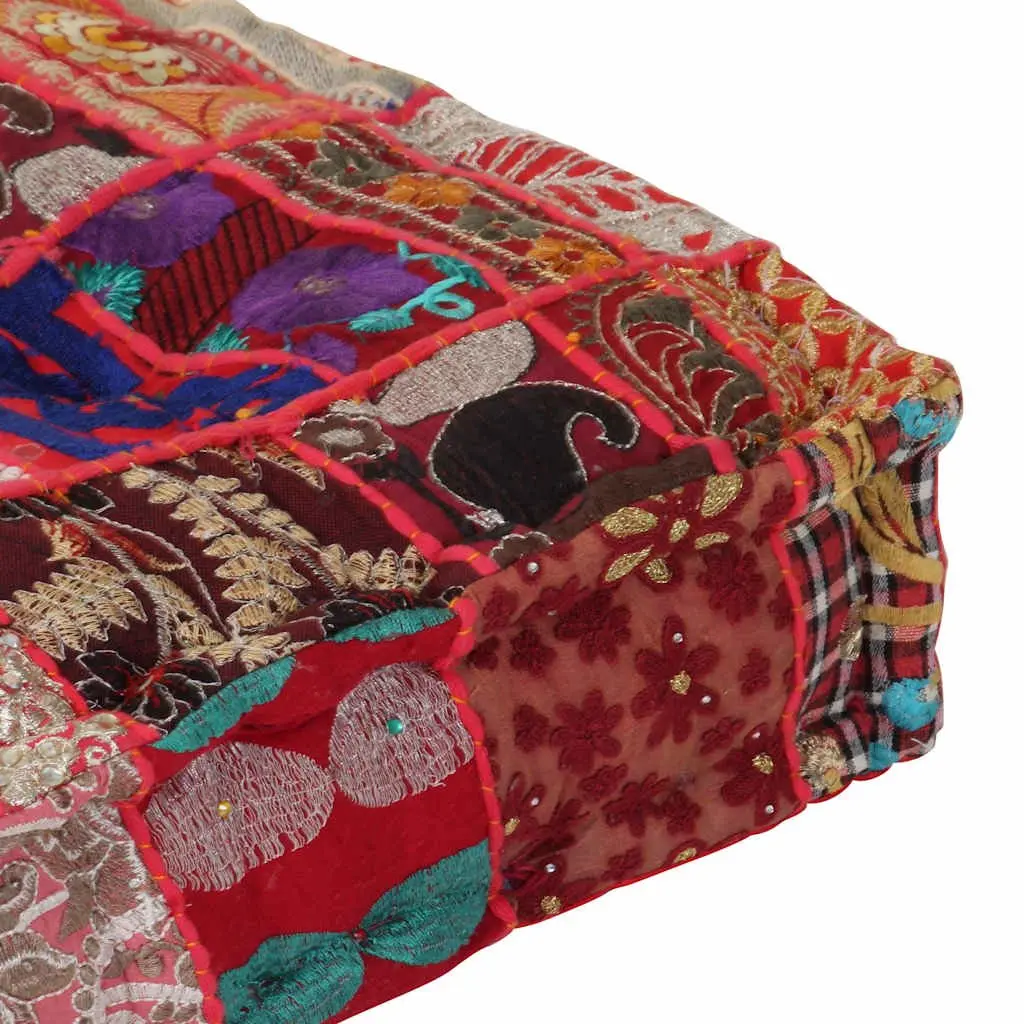 Patchwork Pouffe Footstool Handmade Cotton Embroidered Ottoman 50 x 50 x 12 cm Multicolour