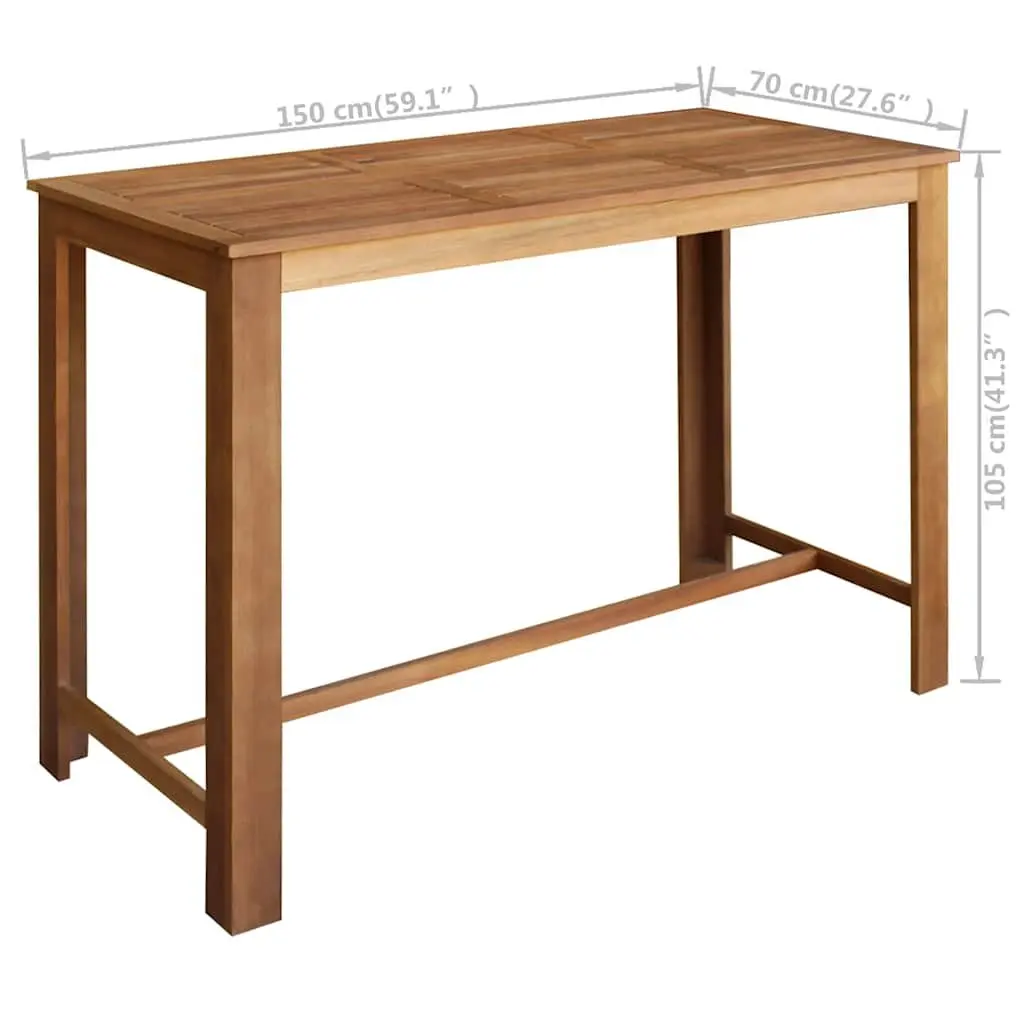 Bar Table Solid Wood Brown High Top Counter Acacia Wood 150x70x105 cm