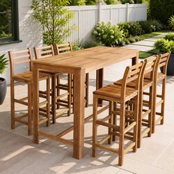 7-Piece Wooden Bar Table and Chair Set in Brown