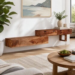 Acacia Brown Solid Wood TV Cabinet with 2 Drawers