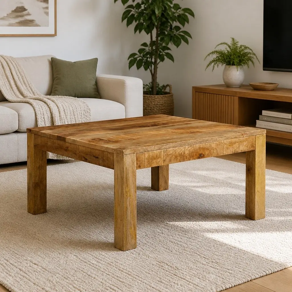 Brown Solid Mango Wood Coffee Table 80x80x40 cm