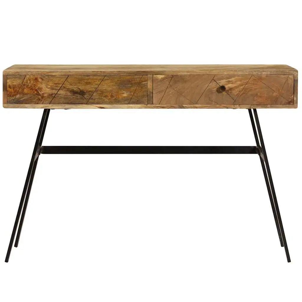 Solid Mango Wood Writing Desk with 2 Drawers and Steel Legs