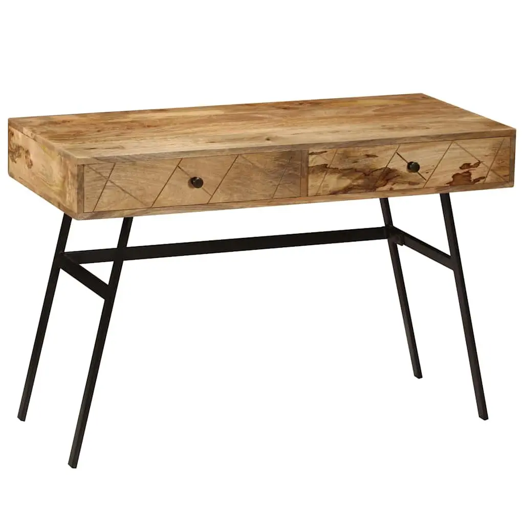 Solid Mango Wood Writing Desk with 2 Drawers and Steel Legs
