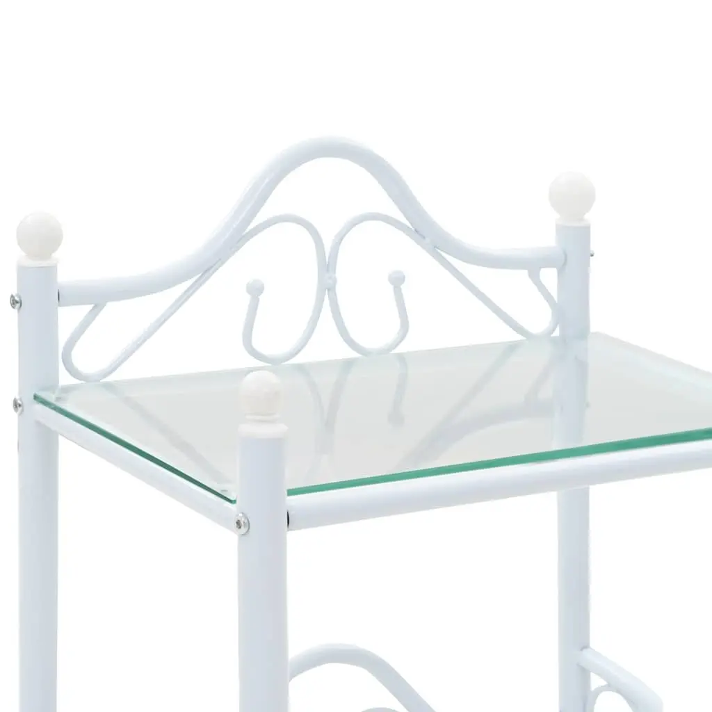 White Nightstand Steel Frame with Tempered Glass 2-Tier Shelves Bedside Table Furniture