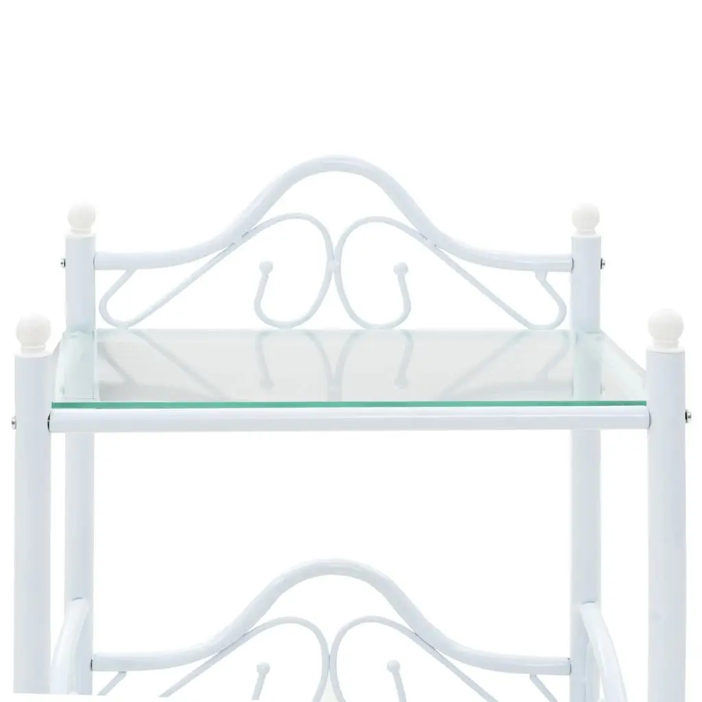White Nightstand Steel Frame with Tempered Glass 2-Tier Shelves Bedside Table Furniture
