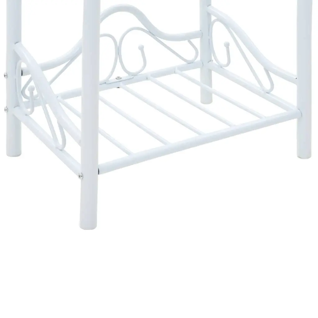 White Nightstand Steel Frame with Tempered Glass 2-Tier Shelves Bedside Table Furniture