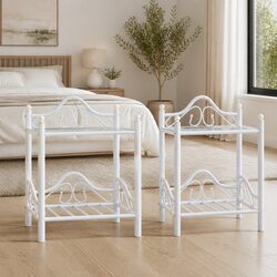 White Steel and Glass Nightstand Set of 2